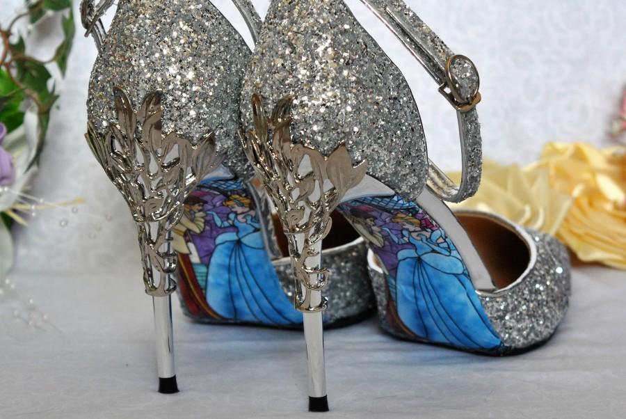 زفاف - Silver Glitter Wedding Shoes with Metal Leaf Detailing. Handmade Sandals Heels with Cinderella Soles. Various Colours