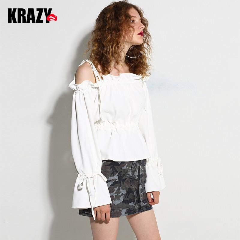 Свадьба - Off-the-Shoulder Lace Up Fall Edgy Frilled White Blouse Top - Bonny YZOZO Boutique Store
