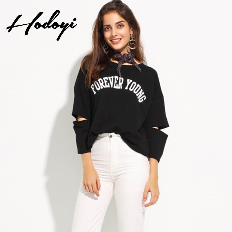 Свадьба - Oversized Vogue Student Style Printed Fall Edgy 9/10 Sleeves Black T-shirt Basics - Bonny YZOZO Boutique Store