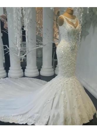 Mariage - Modern Weiße Brautkleider Spitze Meerjungfrau Hochzeitskleider Bodenlang Günstig Modellnummer: XY194