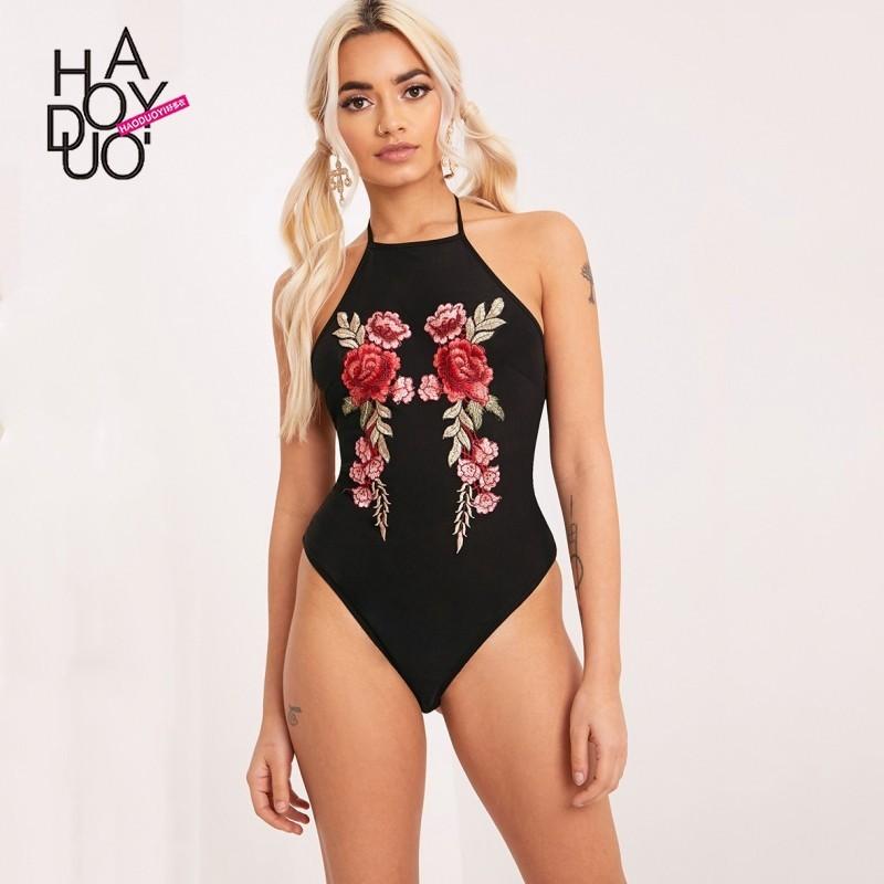 Mariage - Sexy Open Back Embroidery Slimming Off-the-Shoulder Floral Summer Jumpsuit - Bonny YZOZO Boutique Store