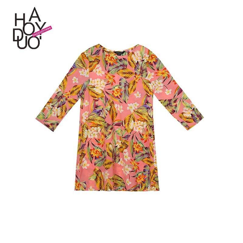 زفاف - Vogue Sweet Printed Scoop Neck Floral Summer 9/10 Sleeves Dress - Bonny YZOZO Boutique Store