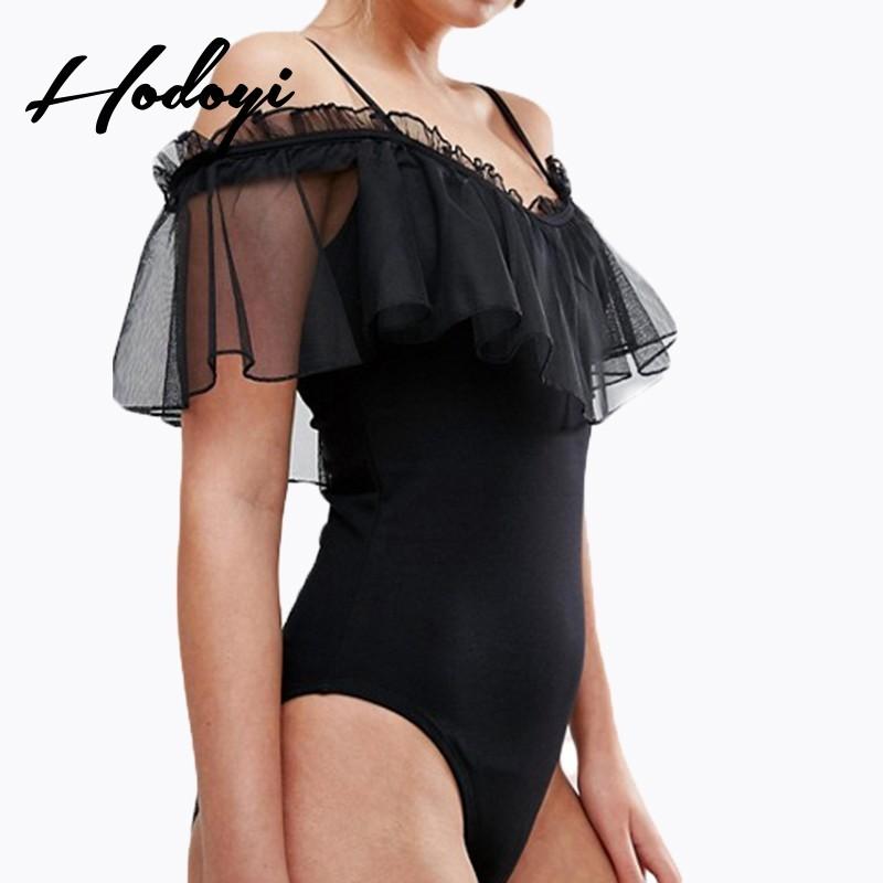 زفاف - Vogue Sexy Split Front Slimming Off-the-Shoulder Tulle One Color Summer Frilled Jumpsuit - Bonny YZOZO Boutique Store