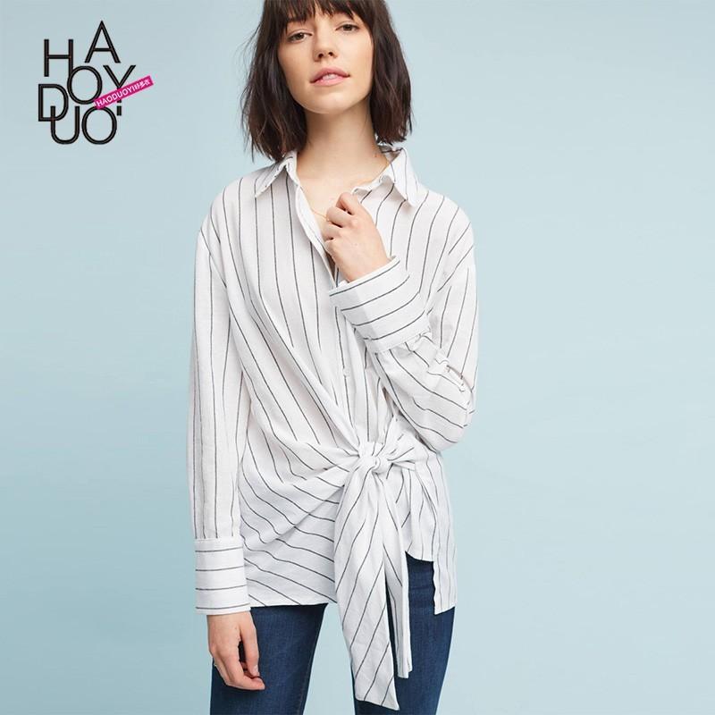 Wedding - Vogue Fall Tie Casual 9/10 Sleeves Stripped Blouse - Bonny YZOZO Boutique Store