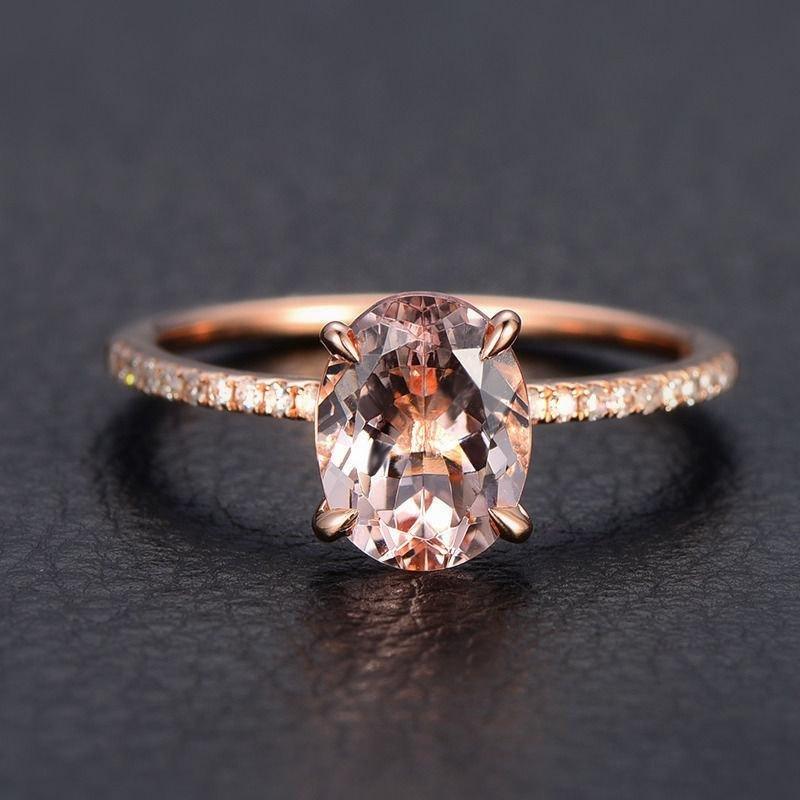 زفاف - Limited Time Sale 1.25 carat Morganite and Diamond Engagement Ring in 10k Rose Gold Morganite Rings