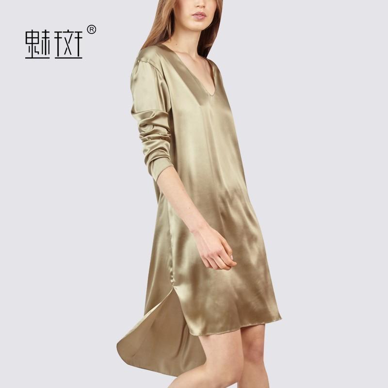 Mariage - Mulberry Silk silk dress 2017 Spring Summer new ladies ' long sleeve V-neck casual dress - Bonny YZOZO Boutique Store