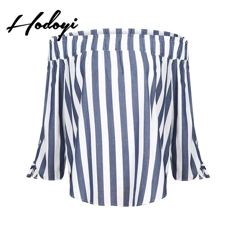 Wedding - Vogue Sexy Sweet Solid Color Bateau Off-the-Shoulder Summer Casual Stripped Blouse - Bonny YZOZO Boutique Store