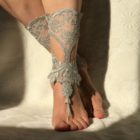 Wedding - lace barefoot sandals beach wedding 11 color lace jewelry bridal accessories bangle bridesmaid accessory lace shoes sandals foot jewelry