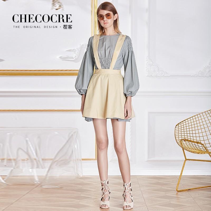Mariage - Vogue Slimming Bishop Sleeves Scoop Neck Outfit Overall Dress Top - Bonny YZOZO Boutique Store