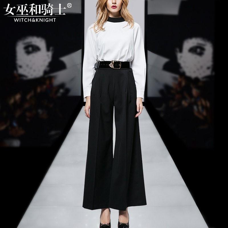 Mariage - Street Style Scoop Neck Summer 9/10 Sleeves Outfit Wide Leg Pant Long Trouser Belt Top - Bonny YZOZO Boutique Store