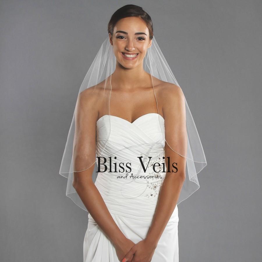 زفاف - Simple Bridal Veil - 1 Tier Wedding Veil - Fingertip Length Veil - Elegant Veil - Chapel Veil -  10 Sizes & 11 Colors - Fast Shipping!