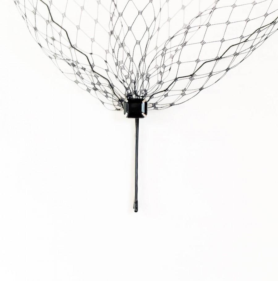 Hochzeit - Black Crystal Bandeau Style Veil French Net Blusher Soft Birdcage Veil Hat Net Face Veil On Hair Pins Black Accessory Black Headpiece