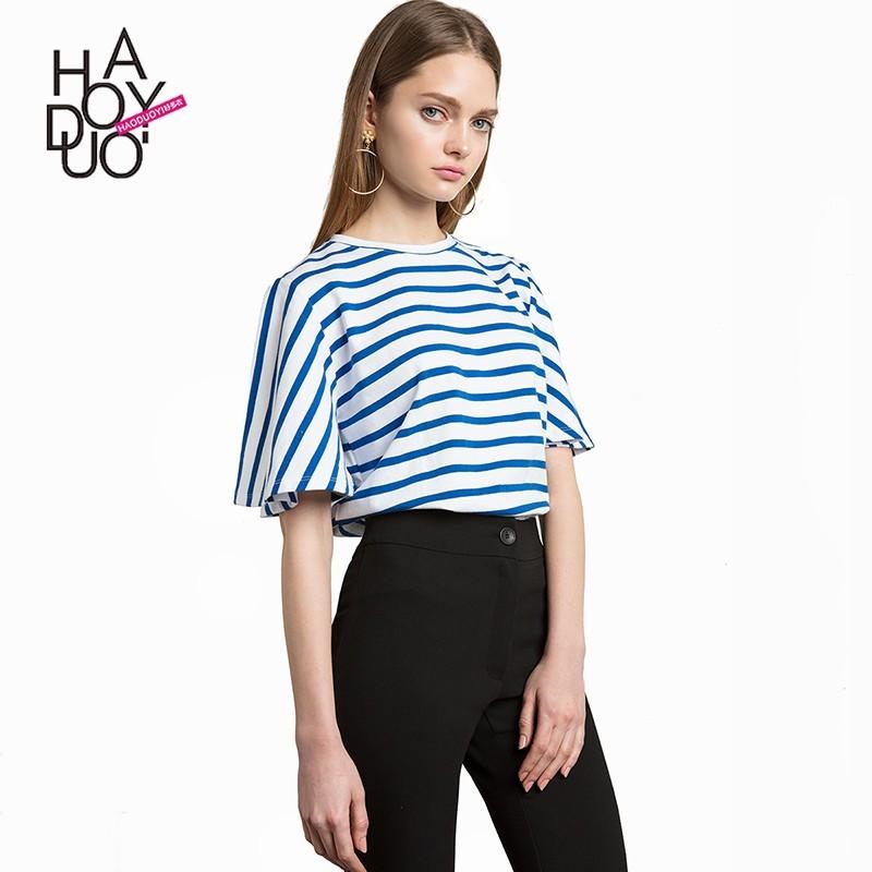 Wedding - School Style Must-have Oversized Fresh 1/2 Sleeves White Blue Summer Stripped T-shirt - Bonny YZOZO Boutique Store