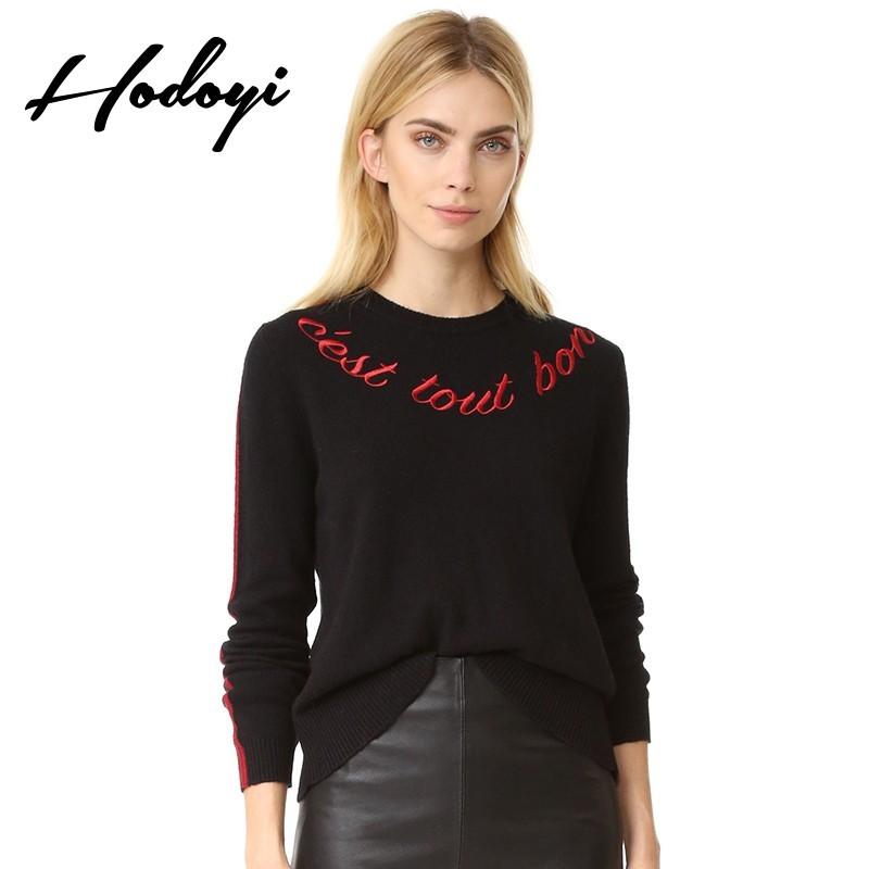 Wedding - Must-have Vogue Simple Solid Color Embroidery Scoop Neck Alphabet Fall 9/10 Sleeves Sweater - Bonny YZOZO Boutique Store
