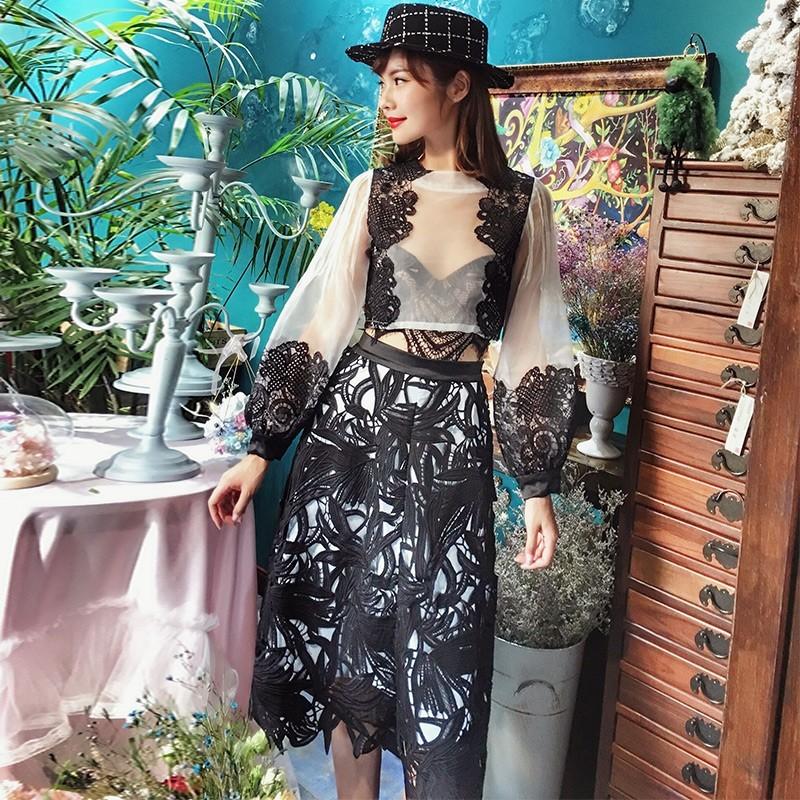 زفاف - Split Front High Waisted Organza Lace Outfit Skirt Top - Bonny YZOZO Boutique Store