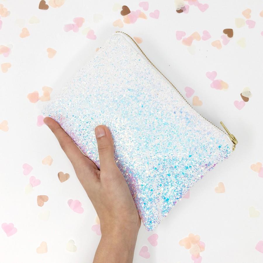 Mariage - Iridescent White Sparkly Glitter Bridal Clutch bag for Bride to be Sparkly Bridal Purse Bag Wedding Day Clutch Bridal Purse Accessory