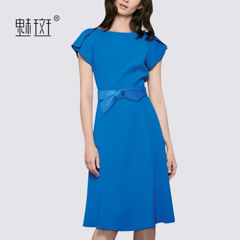 زفاف - Office Wear Slimming Summer Short Sleeves Blue Pencil Skirt Dress - Bonny YZOZO Boutique Store