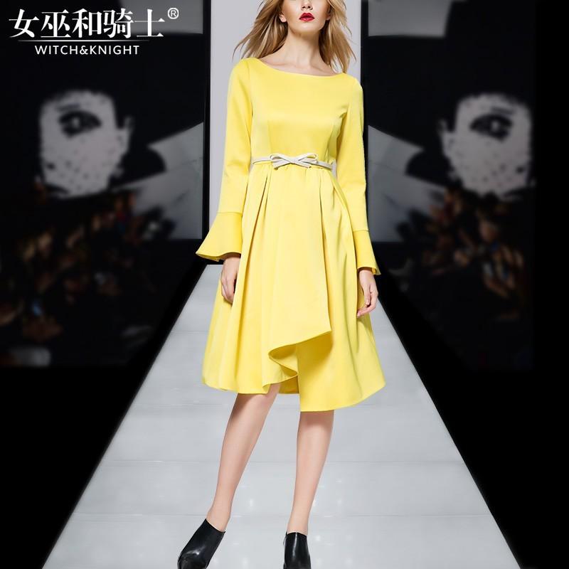 Mariage - Vogue Bow Scoop Neck Long Sleeves Fancy Dress Belt - Bonny YZOZO Boutique Store