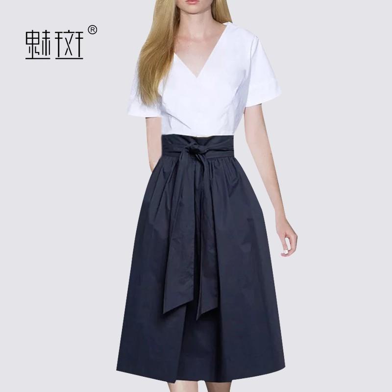 زفاف - Attractive Plus Size V-neck Summer Casual Outfit Twinset Skirt Top - Bonny YZOZO Boutique Store