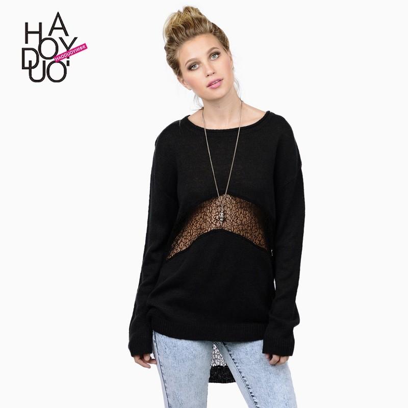 زفاف - Oversized Vogue Seen Through Split Front Fall 9/10 Sleeves Lace Sweater - Bonny YZOZO Boutique Store