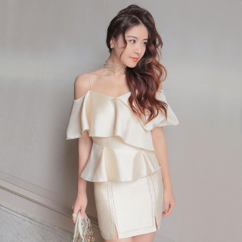 زفاف - Elegant Attractive Slimming Sheath High Waisted Fall Frilled Strappy Top Dress Skirt - Bonny YZOZO Boutique Store
