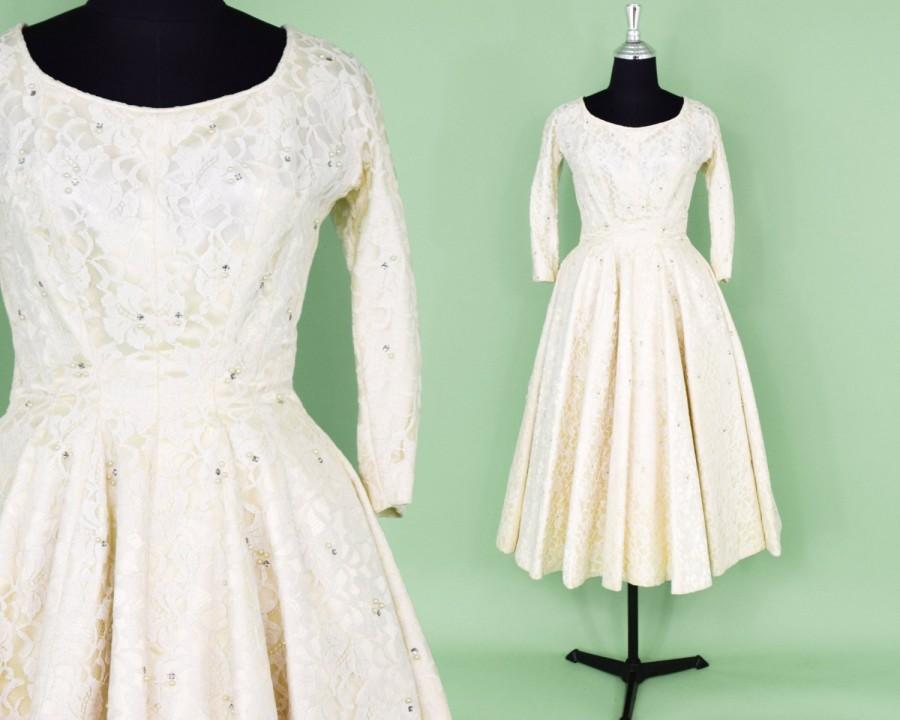 Wedding - 50s Ivory Lace Cocktail Dress 