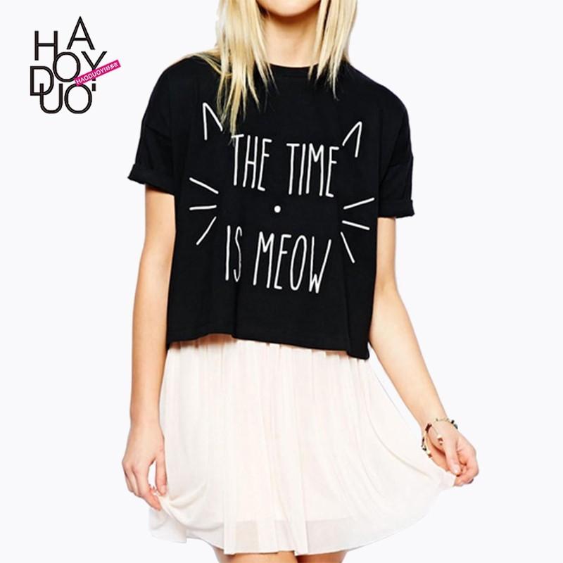 زفاف - Summer 2017 new cute cat letters printed shirts slim short sleeve t-shirt - Bonny YZOZO Boutique Store