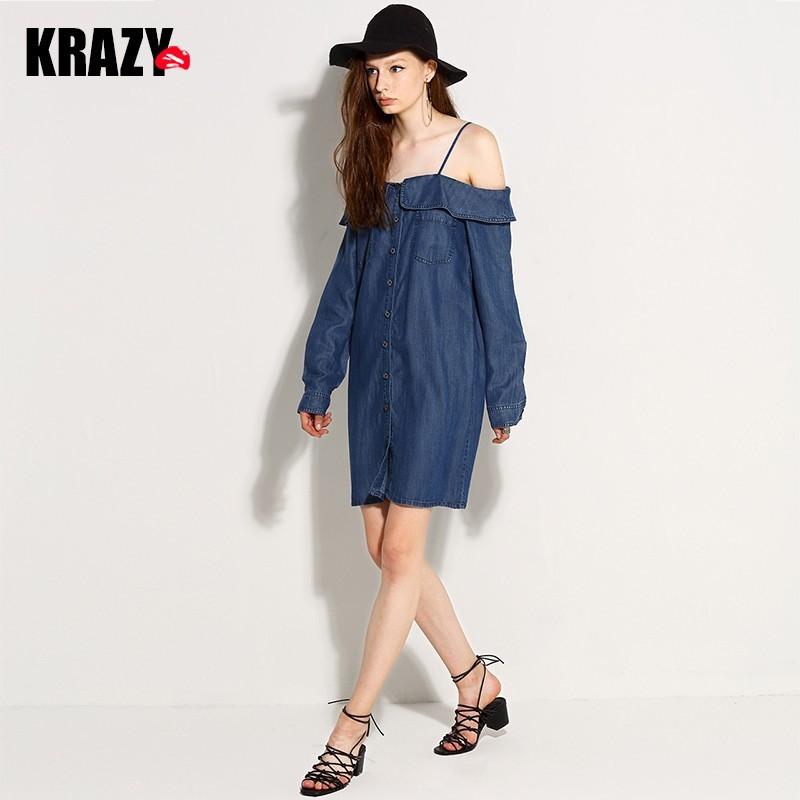 Mariage - Breathable Off-the-Shoulder Cowboy Tencel Soft Comfortable Casual 9/10 Sleeves Dress - Bonny YZOZO Boutique Store