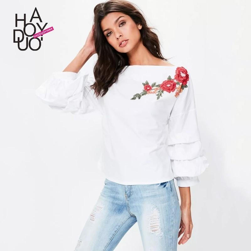 Wedding - Sweet Attractive Embroidery Frilled Sleeves Multi Layered Floral Fall Casual Blouse - Bonny YZOZO Boutique Store