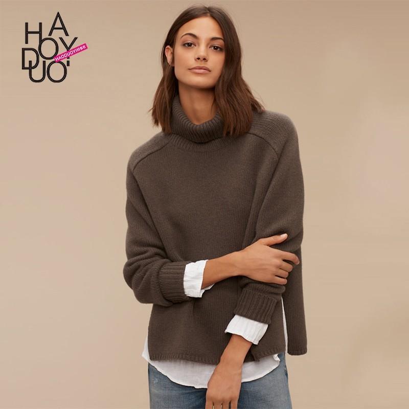 زفاف - Must-have Vogue Split High Neck One Color Fall 9/10 Sleeves Sweater - Bonny YZOZO Boutique Store