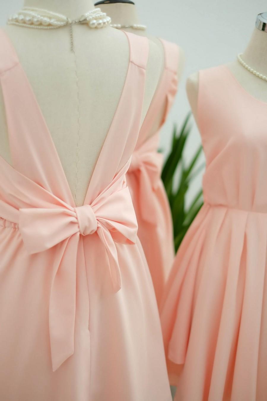 زفاف - Pink blush dress pink Bridesmaid dress Wedding Prom dress Cocktail Party dress Evening dress Backless bow dress