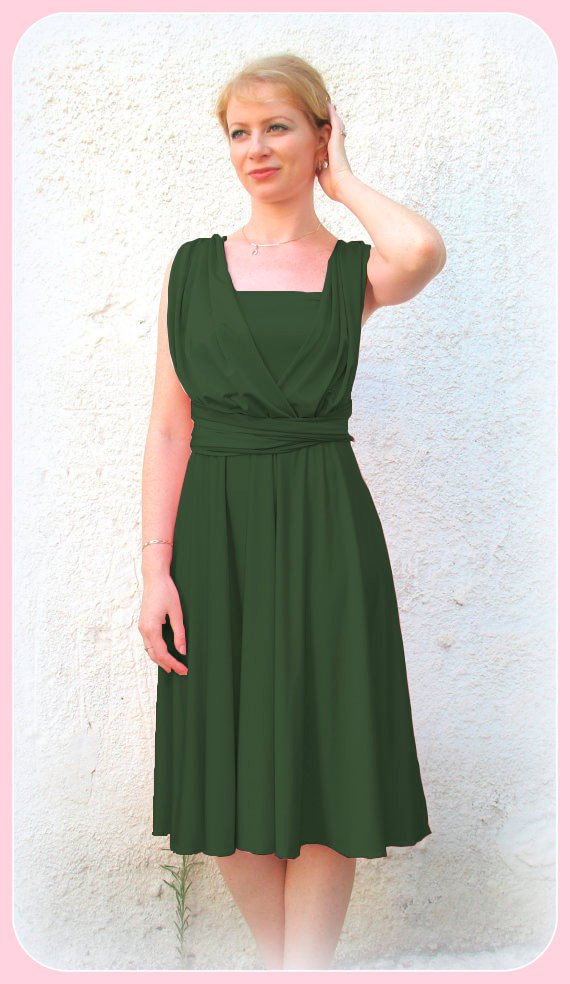 Wedding - Convertible dress in dark green color, Bridesmaid  dress with matching tube top