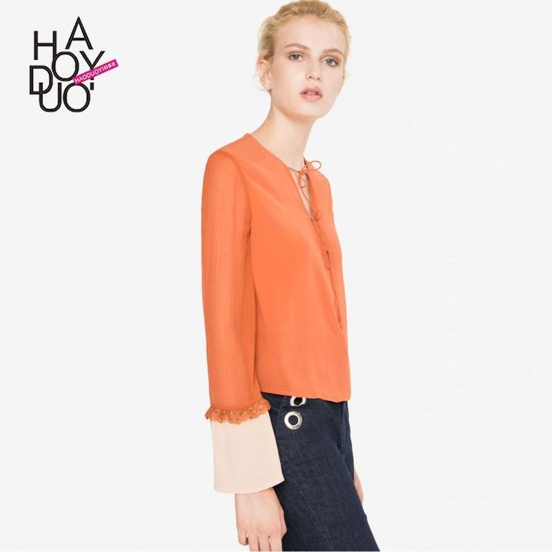 زفاف - Office Wear Elegant Vogue Split Front Solid Color Flare Sleeves Long Sleeves Summer Blouse - Bonny YZOZO Boutique Store