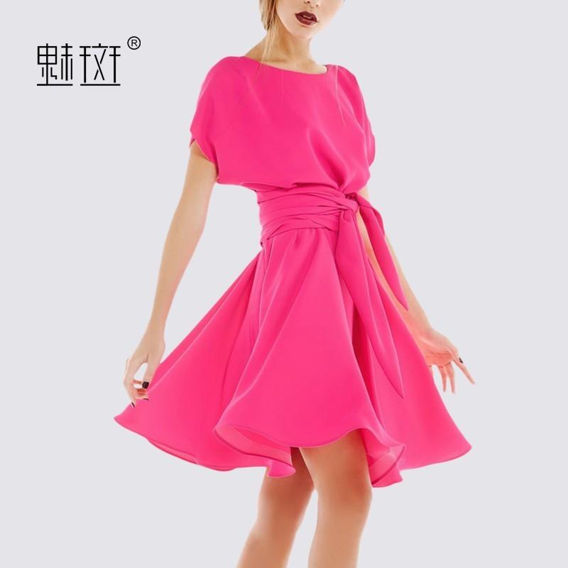 Wedding - Attractive Curvy Scoop Neck Trail Dress Fine Lady Summer Casual Short Sleeves Dress - Bonny YZOZO Boutique Store