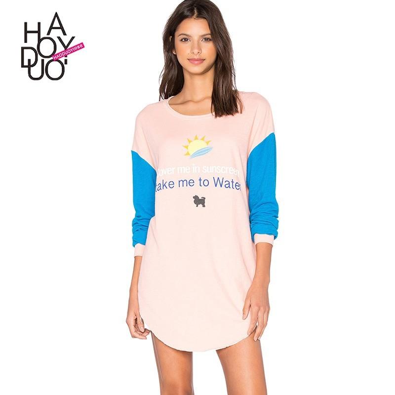 Свадьба - School Style Sweet Printed Split Front Solid Color Alphabet Fall T-shirt - Bonny YZOZO Boutique Store