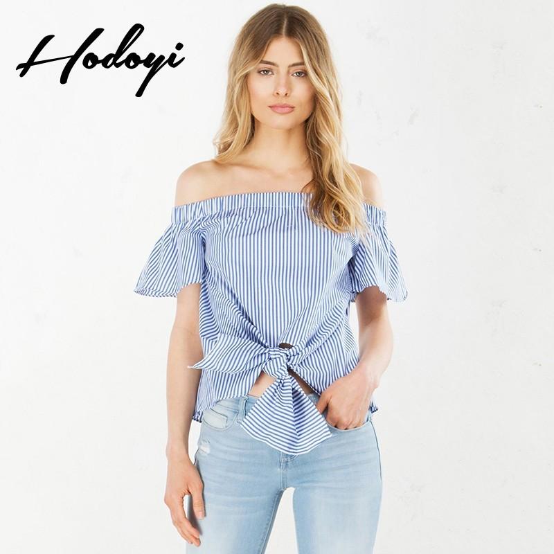 Wedding - School Style Vogue Sexy Sweet Frilled Sleeves Bateau Summer Stripped Blouse - Bonny YZOZO Boutique Store