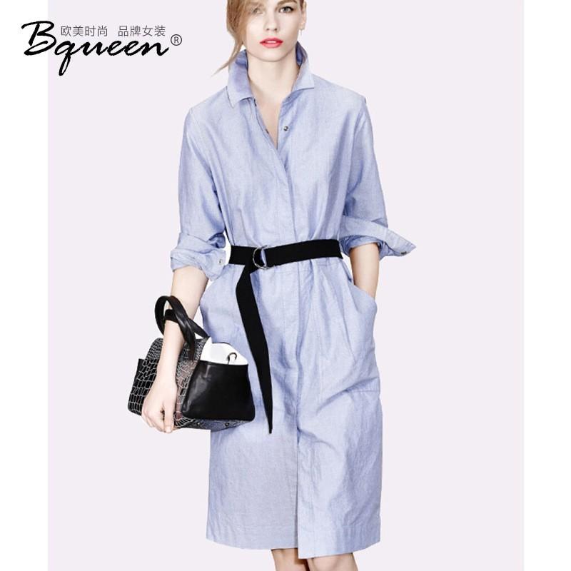 زفاف - 2017 fashion summer dress new style long sleeve stand collar loose shirt dress slim fit Spring Summer H3628 - Bonny YZOZO Boutique Store