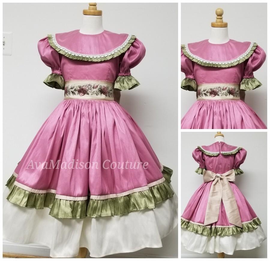 Свадьба - AvaMarie Princess Flower Girl Dress Ruffles, Collar, Puff Sleeves, Girls Victorian Dress. Weddings, Birthday. Party. Ballet.