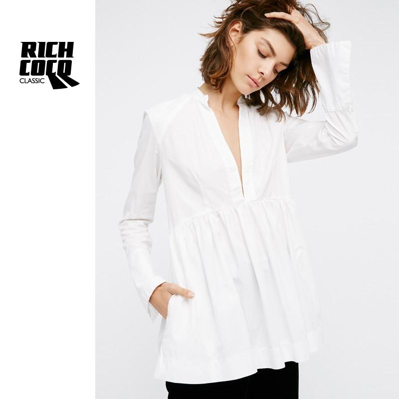 Mariage - Must-have Oversized V-neck High Waisted White 9/10 Sleeves Blouse Top - Bonny YZOZO Boutique Store