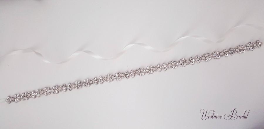 Mariage - Beaded Bridal Belt, Opal Wedding Sash Belt, Wedding Belt, Thin Rhinestone and Crystal Wedding Sash - Style 793