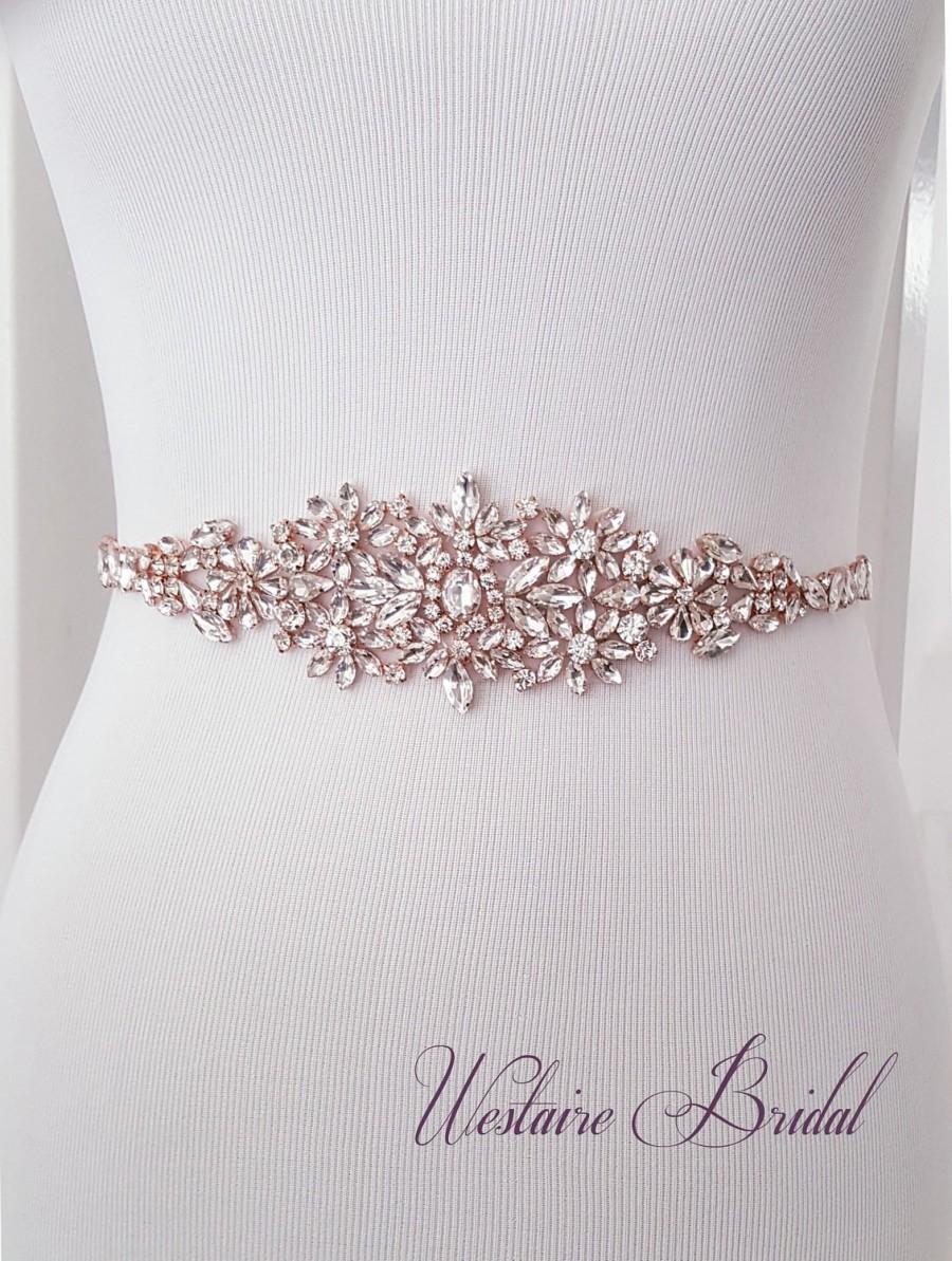 Wedding - Wedding Belt, Crystal Bridal Belt, Bridal Sash, Beaded Wedding Belt, Rose Gold, Silver - Style 782.1