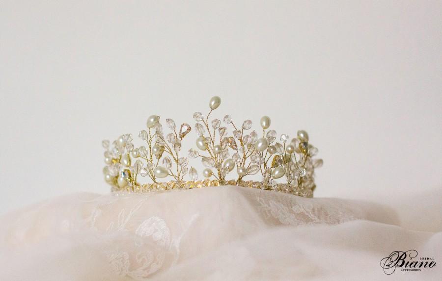 Hochzeit - Wedding Tiara, Princess Diadem, Wedding Crown, Bridal Hair Accessory, Crystal Bridal Tiara, Pearl Tiara, Swarovski Crystal Tiara- OLENA