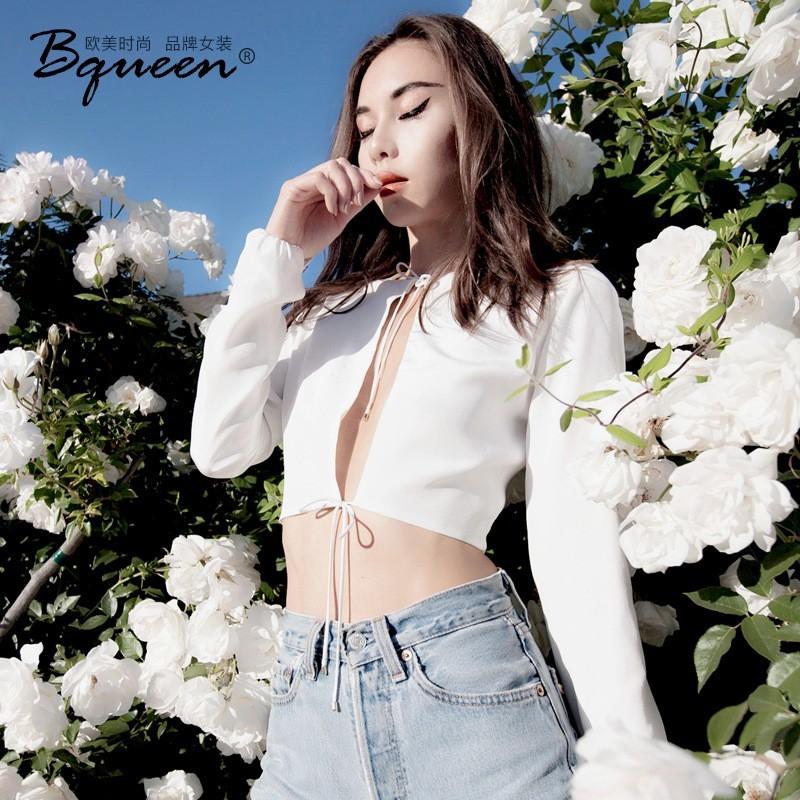 Wedding - 2017 spring New Fashion Sexy hollow out lace cardigan short paragraph midriff-Baring long-sleeved top T-Shirt women - Bonny YZOZO Boutique Store