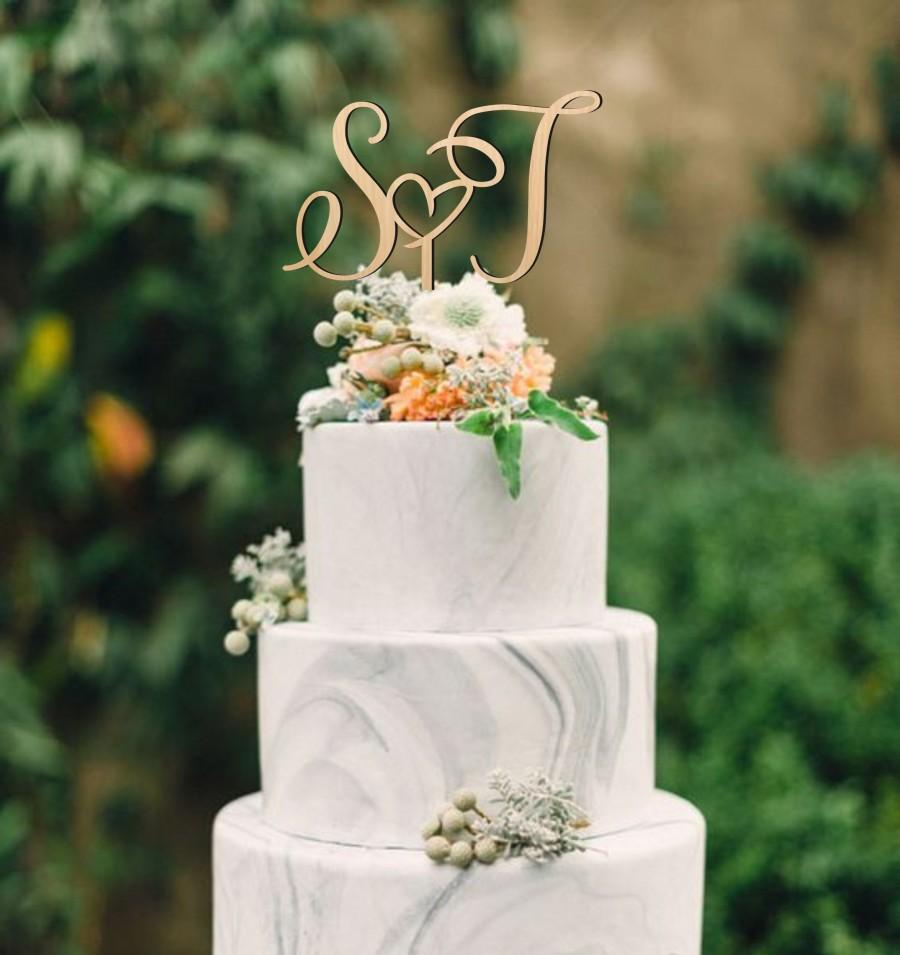 زفاف - Cake topper for wedding, personalized cake topper, initial letters cake topper, heart cake topper, gold, silver or real wood cake topper