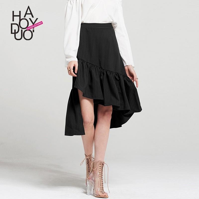 Mariage - Vogue Simple Asymmetrical Horizontal Stripped Fall Frilled Skirt - Bonny YZOZO Boutique Store