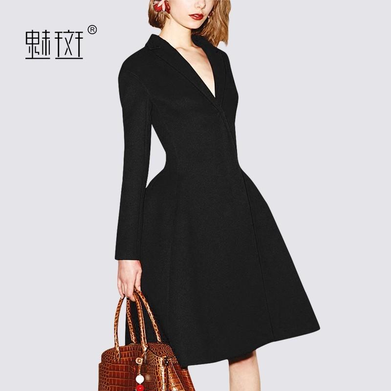 Hochzeit - Slimming Curvy A-line V-neck Casual 9/10 Sleeves Black Mini Dress Dress - Bonny YZOZO Boutique Store