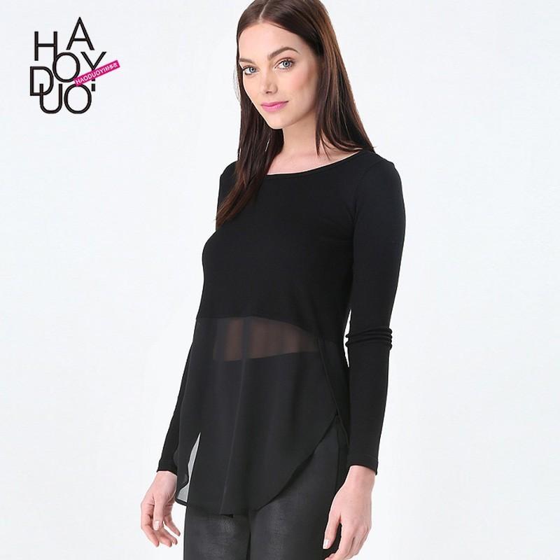 Mariage - Vogue Sexy Split Front Long Sleeves One Color Summer T-shirt - Bonny YZOZO Boutique Store