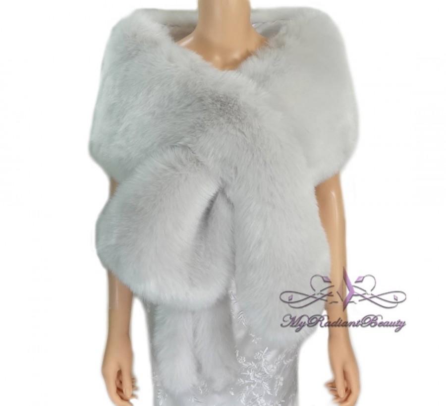 Hochzeit - Silver Faux Fur Wrap, Light Grey Faux Fur Stole, Faux Fur Shawl, Bridal Fur Shrug, Fox Fur, Wedding Fur Wrap, Bridal Fur Scarf CR108-SILVER