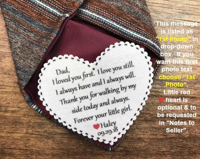 Hochzeit - WEDDING TIE PATCH - Father of the Bride, Father of the Groom, Groom Tie Patch, Sew or Iron On, 2.25" Wide Heart Shaped Patch, Dot Border