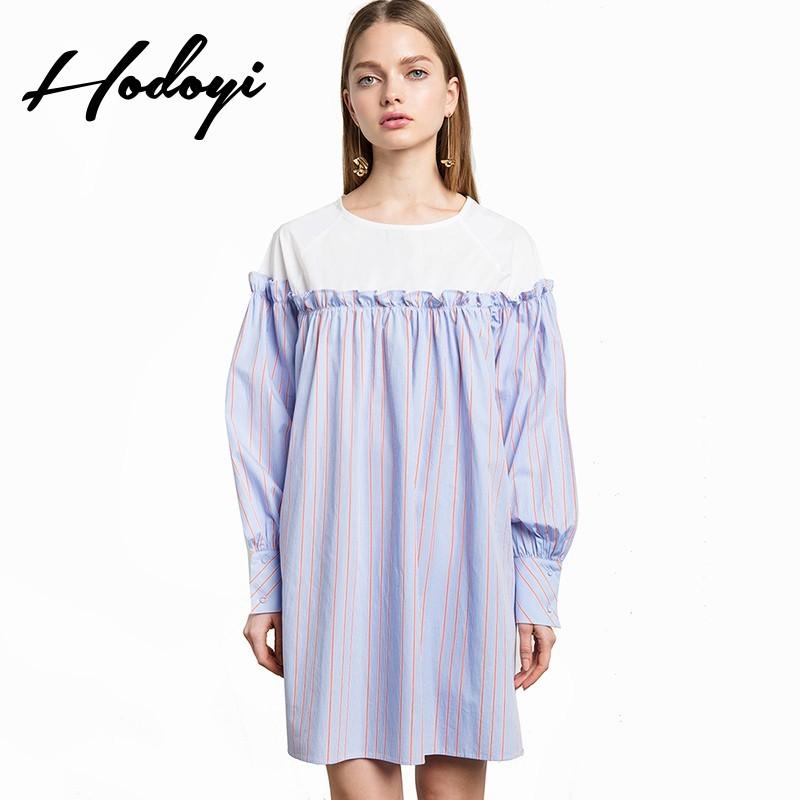 Wedding - Oversized Vogue Sweet Ruffle Hollow Out Agaric Fold Spring Buttons Stripped Dress - Bonny YZOZO Boutique Store